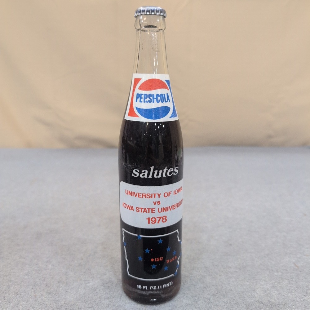 Vintage 1978 Pepsi Iowa vs Iowa State Football Commemorative Bottle 16oz Full